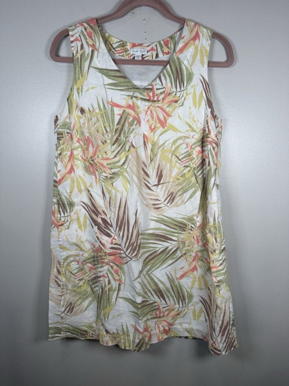 J.Jill Love Linen Tropical Jungle Shift Dress Size Small Petite Pockets Vacation